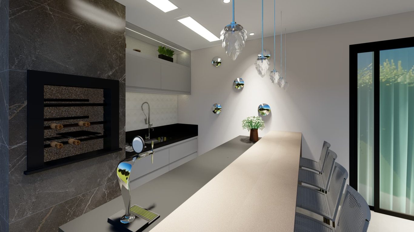 Área Gourmet com Luminárias Pendentes Neoclássicas