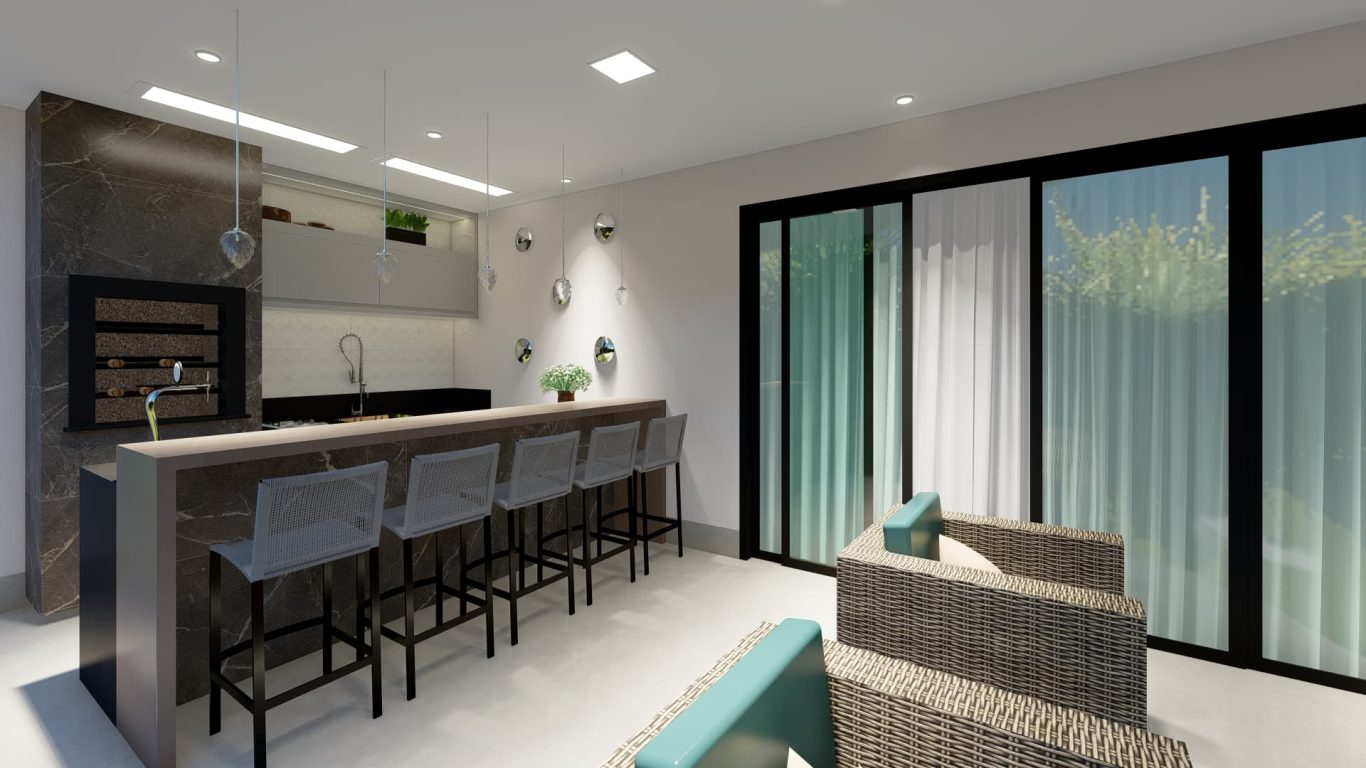 Área Gourmet com Luminárias Pendentes Neoclássicas