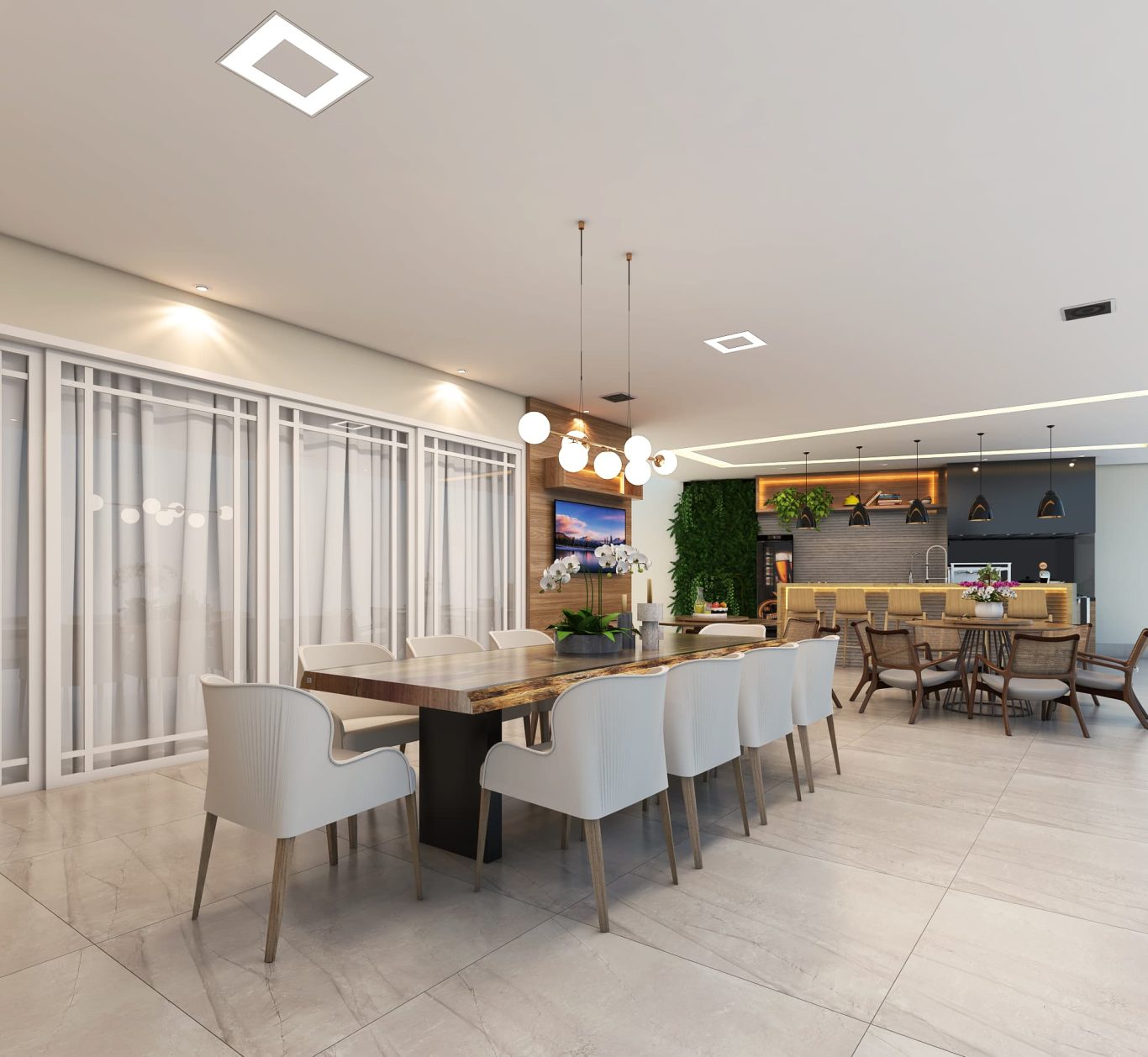 Área Gourmet Estilo Neoclássica com Iluminação Sofisticada