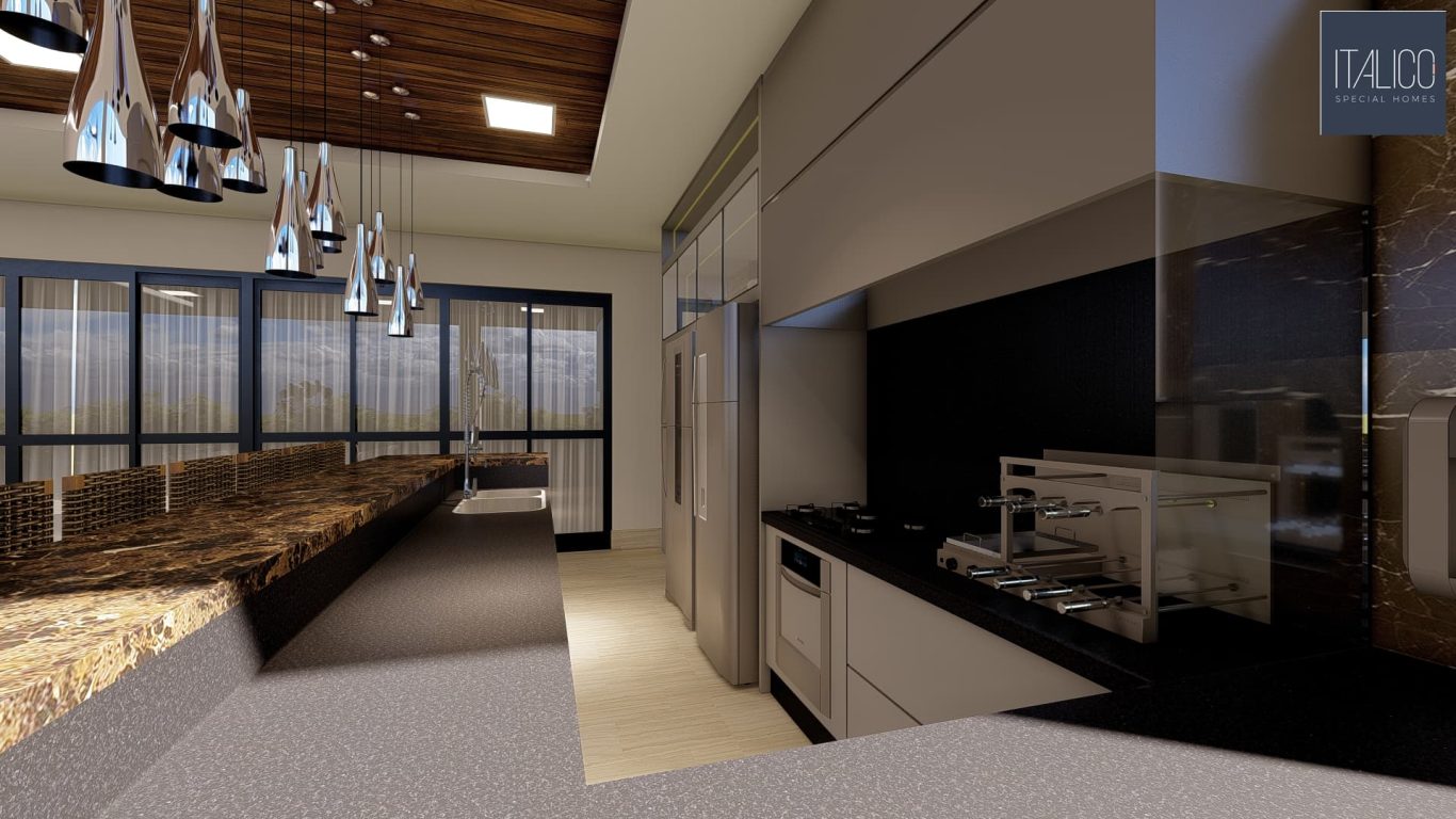 Área Gourmet Estilo Neoclássica com Mármore e Prata