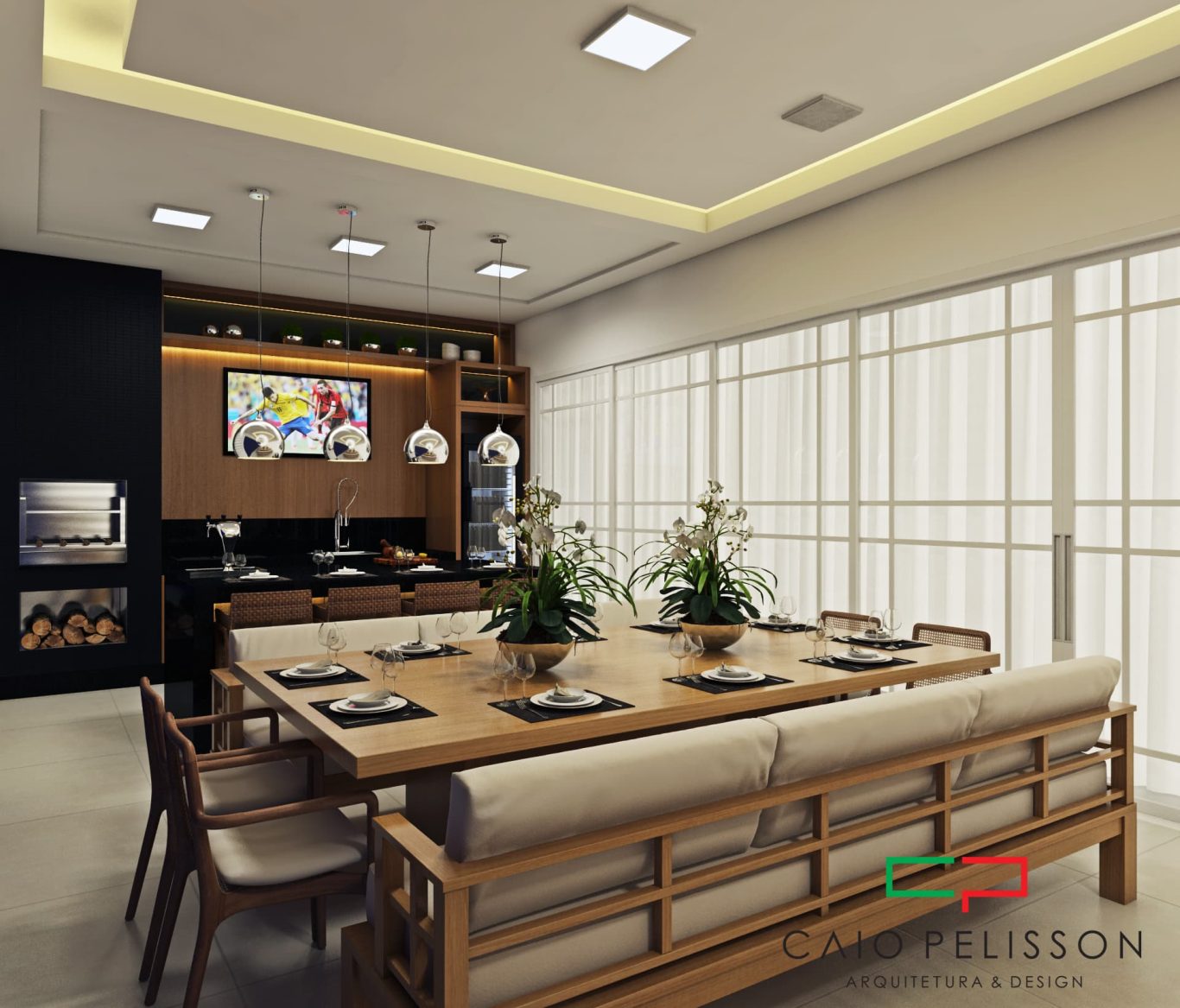 Área Gourmet Neoclássica com Bancada de Mármore