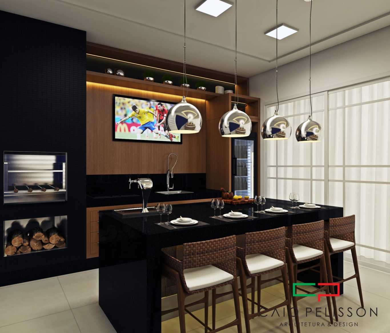 Área Gourmet Neoclássica com Bancada de Mármore