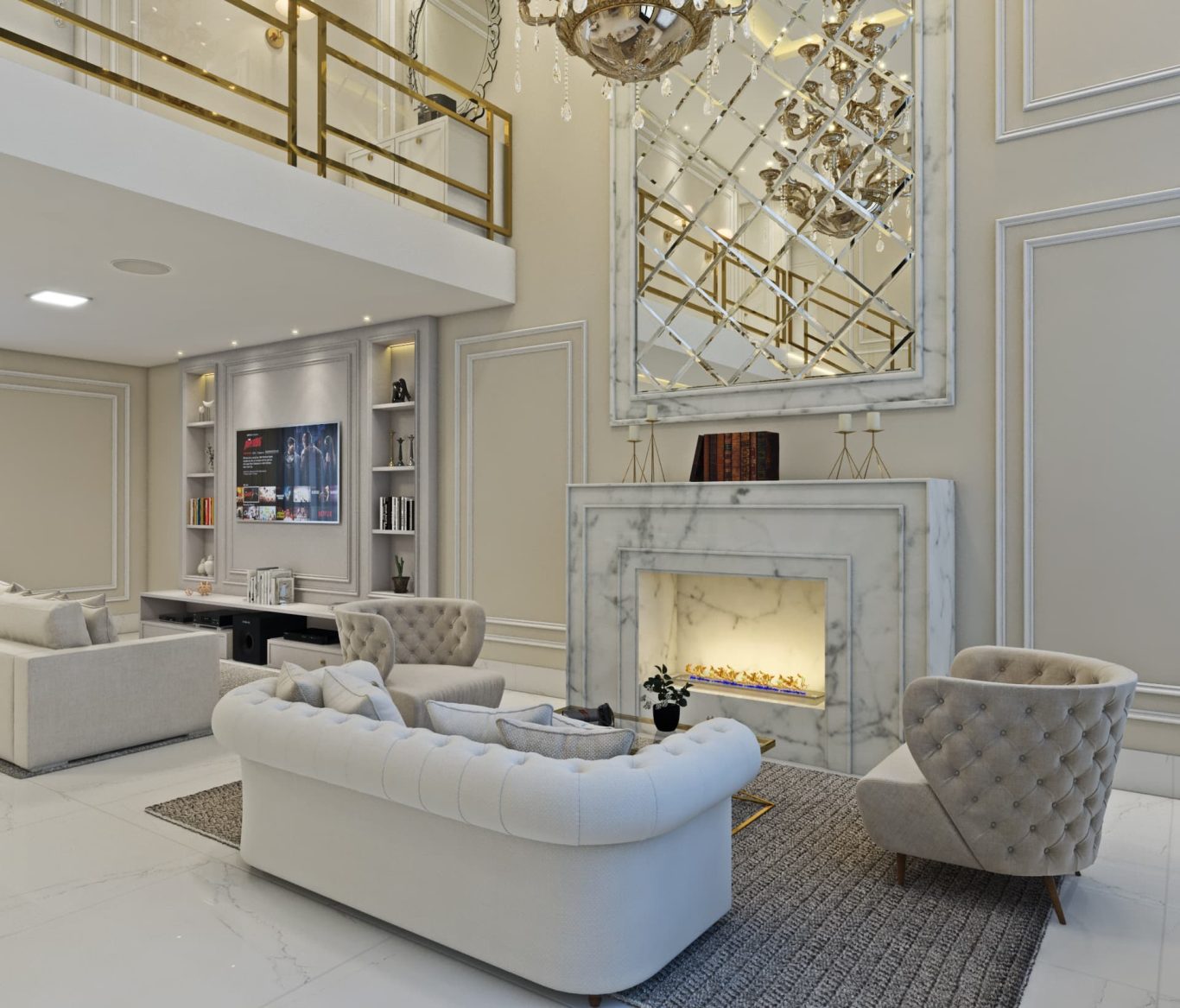 Sala com Lareira em Mármore e Boiseries