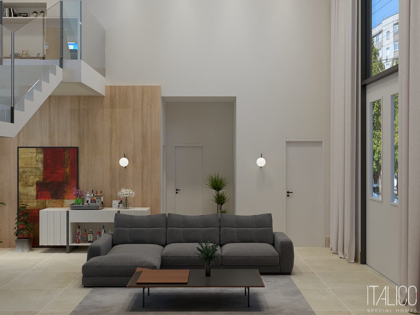 Sala com Painel com LED e Arandelas de Decoração