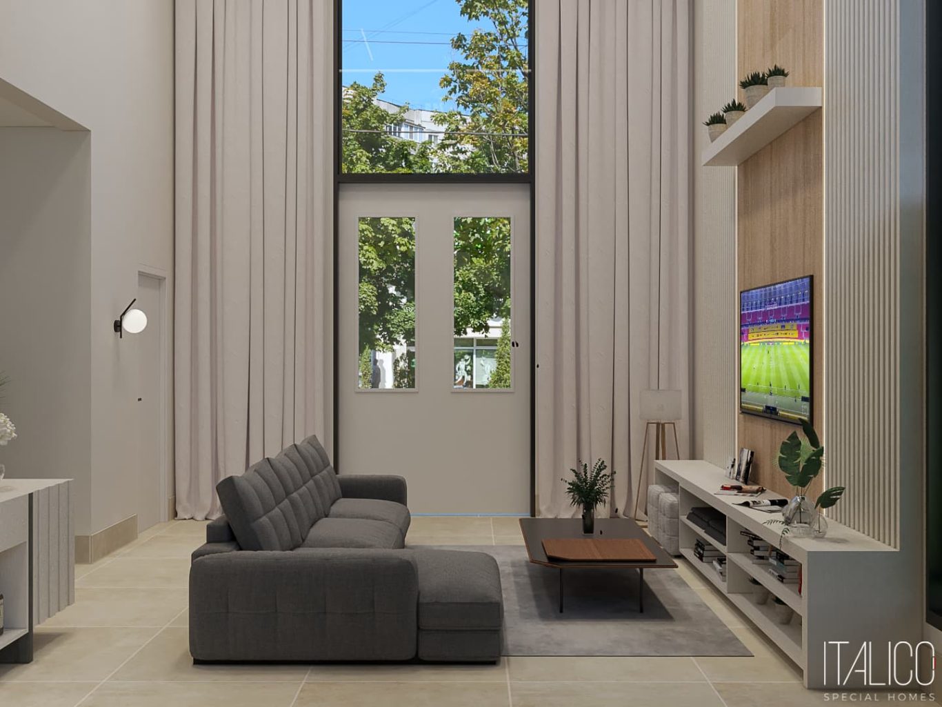 Sala com Painel com LED e Arandelas de Decoração