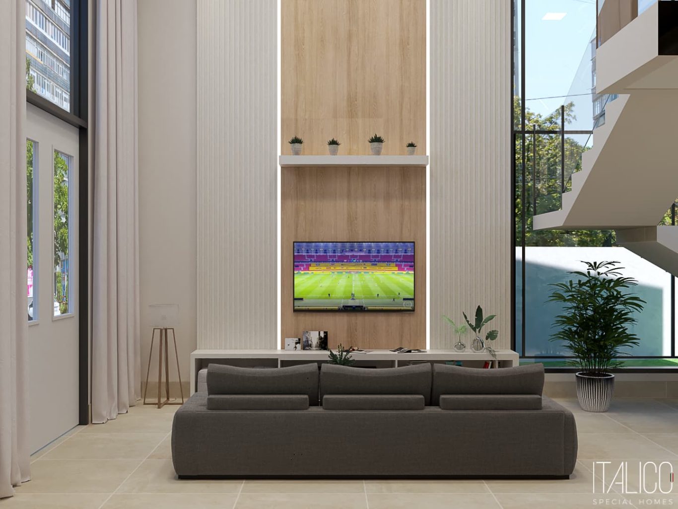 Sala com Painel com LED e Arandelas de Decoração