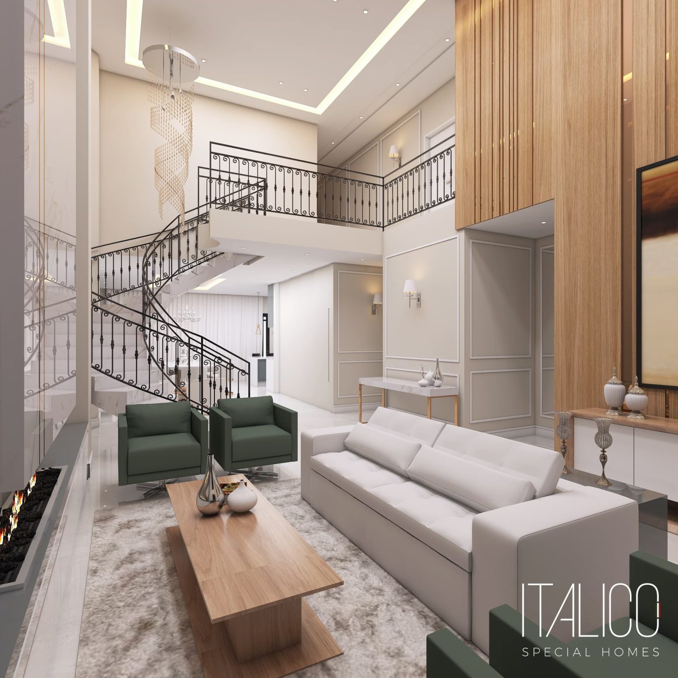 Sala Estilo Clássica com Pé Direito Alto e Lareira em Mármore