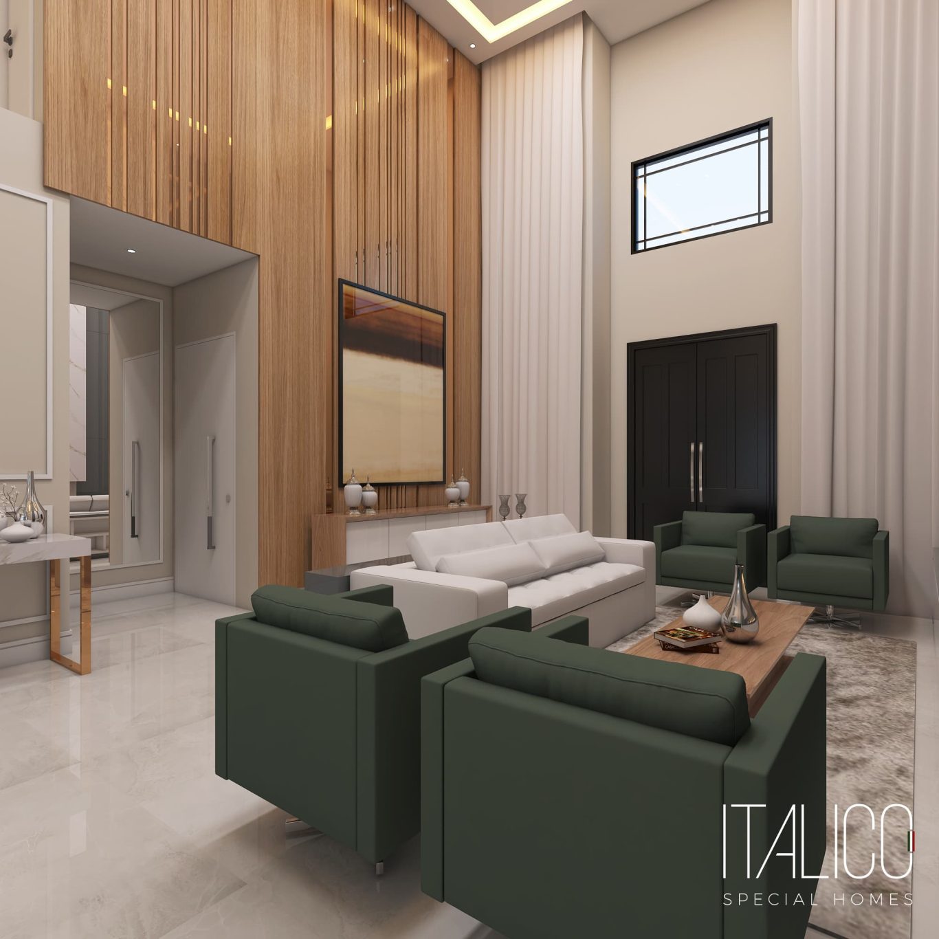 Sala Estilo Clássica com Pé Direito Alto e Lareira em Mármore