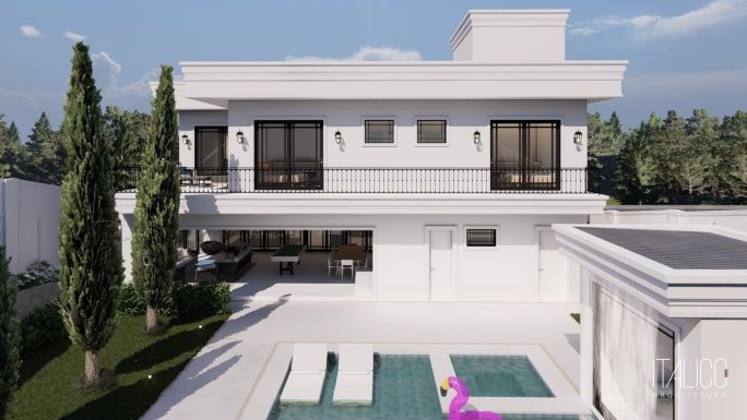 Casa Estilo Neoclássico no Condomínio Mont Blanc, Campinas – Projeto em lote 18x40
