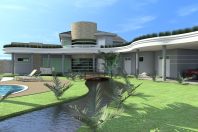 Projeto Casa Curvas Varandas Lazer com Piscina Orgânica e Lago Artificial