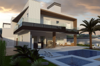 projeto planta casa sobrado fachada moderna terreno plano 20×25 condominio ilha di bali limeira 03 suítes