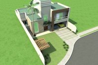 Projeto Casa Sobrado Moderna Fachada Quadrada Terreno 12×30 Arquiteto Limeira Terras de Santa Elisa