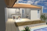 projeto 180 metros casa formato u terreno 12×30 declive lateral telhado cerâmica lazer piscina