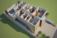 projeto planta casa 250m2 3 suítes terreno 10×25 aclive fundo mais alto desnível fachada moderna