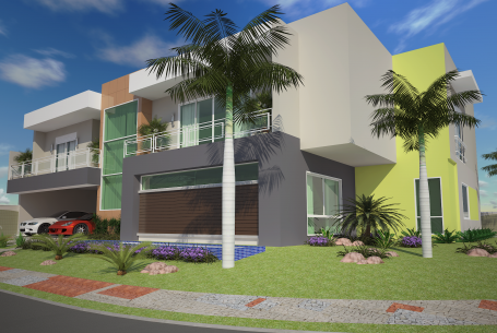 projetos casas alto padrão modernas arquitetura contemporânea terreno esquina 20×25 volumes coloridos condomínio casal buono