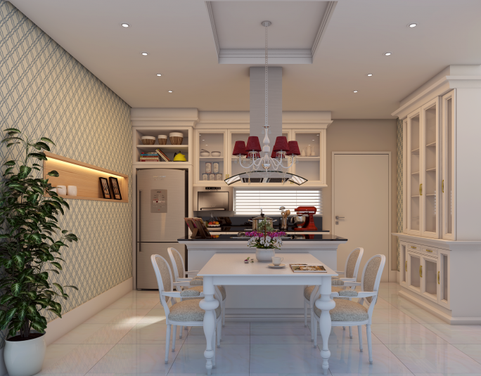 projeto decoração design interiores estilo classico padrao americano em apartamento no Guarujá praia pitangueiras cozinha neoclássica alto padrao