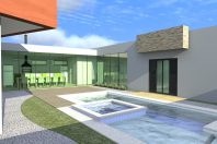 projeto casa térrea alto padrão mezanino fachada moderna terreno 20×25 500 metros 03 suítes condomínio barra lago Jaguariúna formato u volumes deslocado portao
