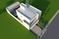 projeto casa sobrado moderno caixote fachada quadrada 03 suites telhado embutido