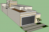 projeto planta casa térrea 03 suítes terreno 8×20 arquitetura moderna quadrada caixote telhado embutido