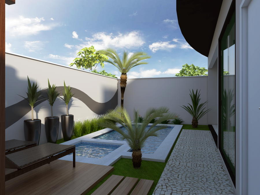 projeto casa térrea alto padrão planta fachada moderna terreno 10x30  garagem subterrânea - Italico Special Homes