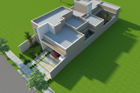projeto planta construir casa térrea moderna terreno 10×25 150m2 telhado escondido fachada reta caixote arquiteto limeira