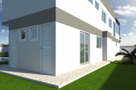 projeto planta casa sobrado moderno contemporâneo garagem subterrânea arquiteto alto padrão fachada com estrutura metálica