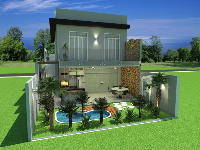 projeto planta casa sobrado moderno 8x25 3 suites 140 metros lazer piscina campinas citta salerno