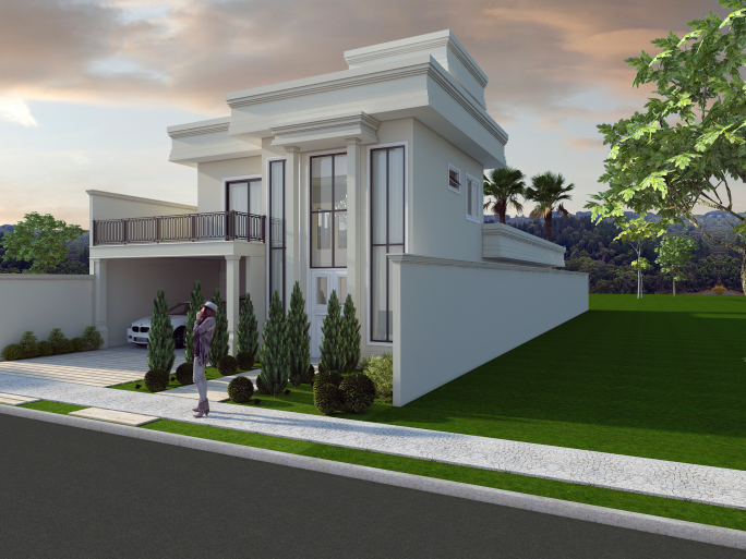 projeto casa terrea mezanino arquitetura estilo neoclassica telhado embutido terreno 12x34 Condominio Lagoa Araras