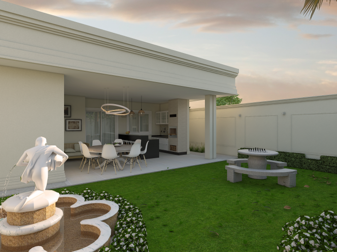 projeto casa terrea mezanino arquitetura estilo neoclassica telhado embutido terreno 12x34 Condominio Lagoa Araras