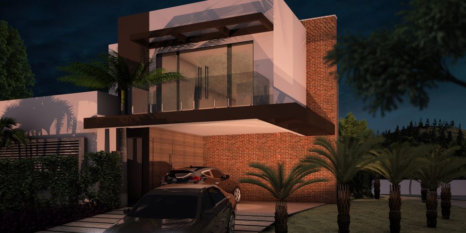 projeto casa térrea mezanino pé direito alto esquina moderna fachada reta contemporânea condomínio limeira