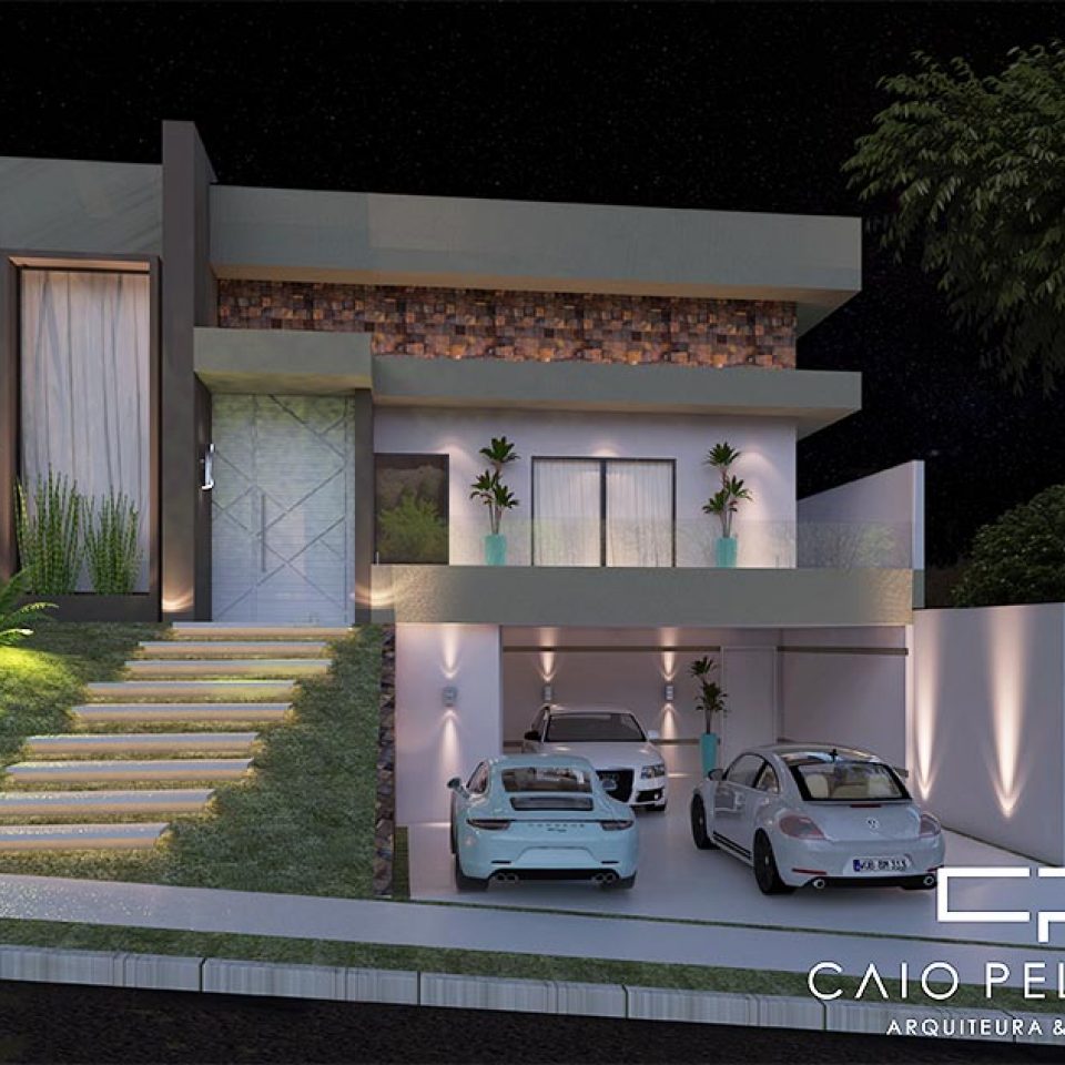 projeto casa arquitetura moderna terreno 12×25 130 metros 03 suítes aclive fundo desnível lateral