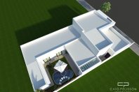 projeto planta residencial casa terrea fachada moderna branca pe direito alto terreno 12×25