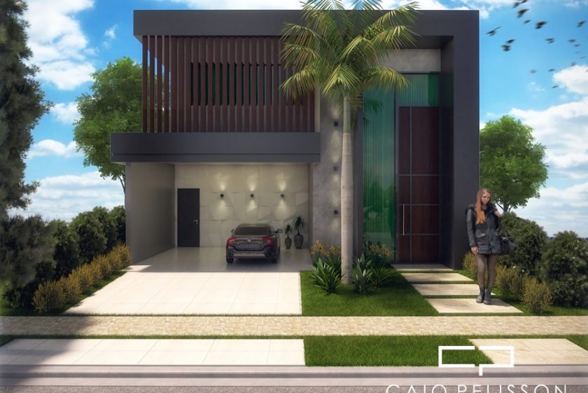 projeto planta casa térrea com mezanino fachada moderna contemporânea condomínio