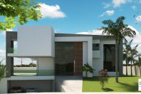 projeto casa futurista arquitetura modernista contemporanea fachada volumes reto garagem subsolo terreno declive condominio modern house