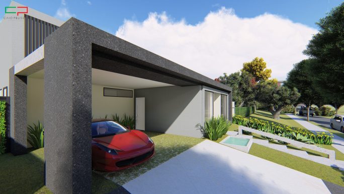 projeto casa terrea moderna caixote fachada reta alphaville campinas terreno aclive 15x30