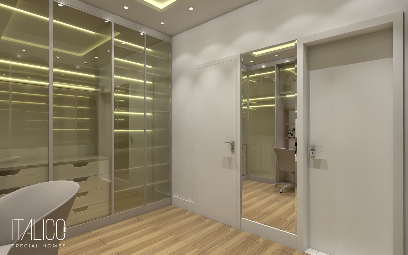 Closet Planejado Neoclássico com Iluminação e Espelhos
