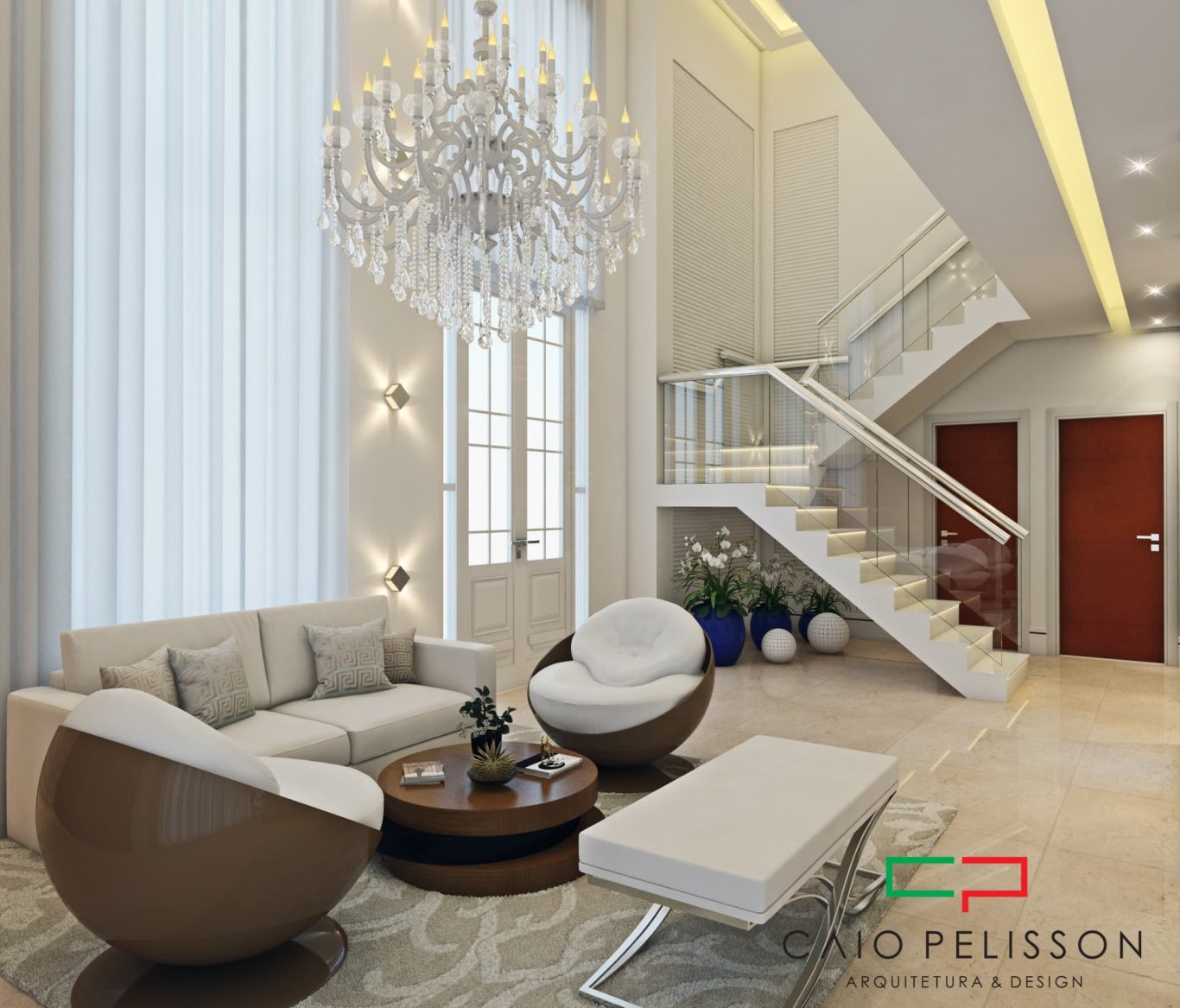 Sala Clássica com Luminária na Parede e Lustre de Cristal