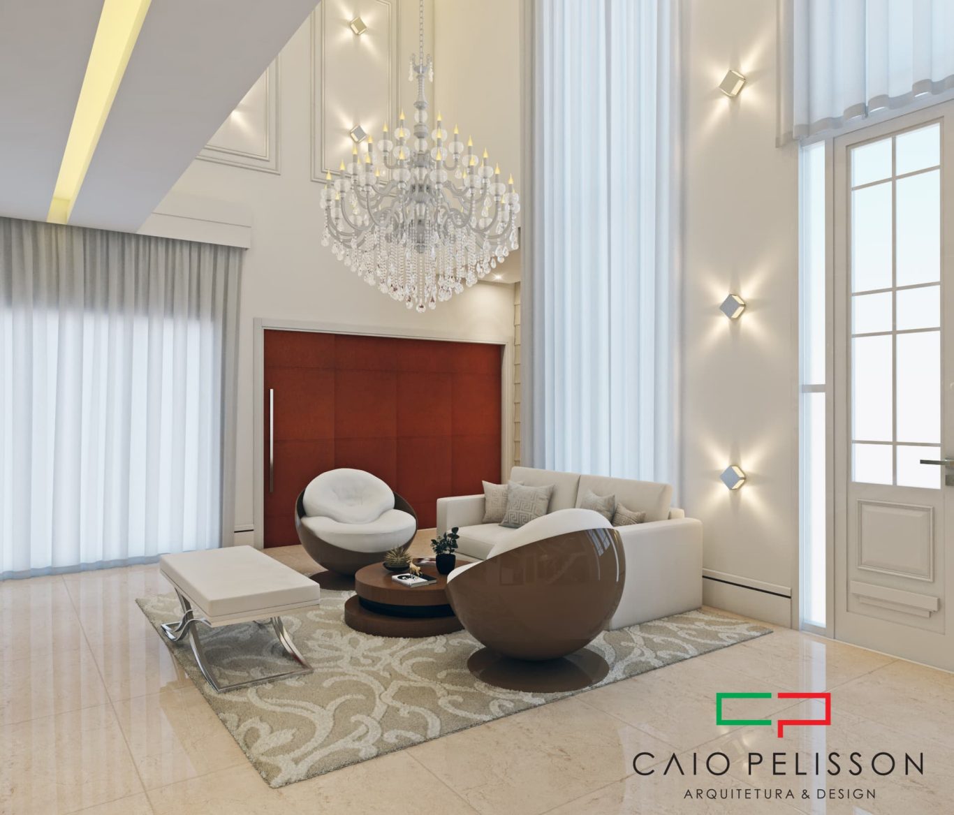 Sala Clássica com Luminária na Parede e Lustre de Cristal