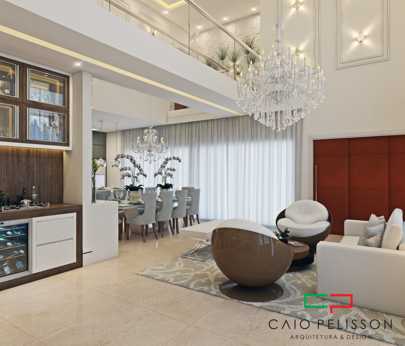 Sala Clássica com Luminária na Parede e Lustre de Cristal