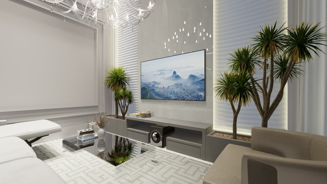 Sala com Boiseries e Lustre de Cristal