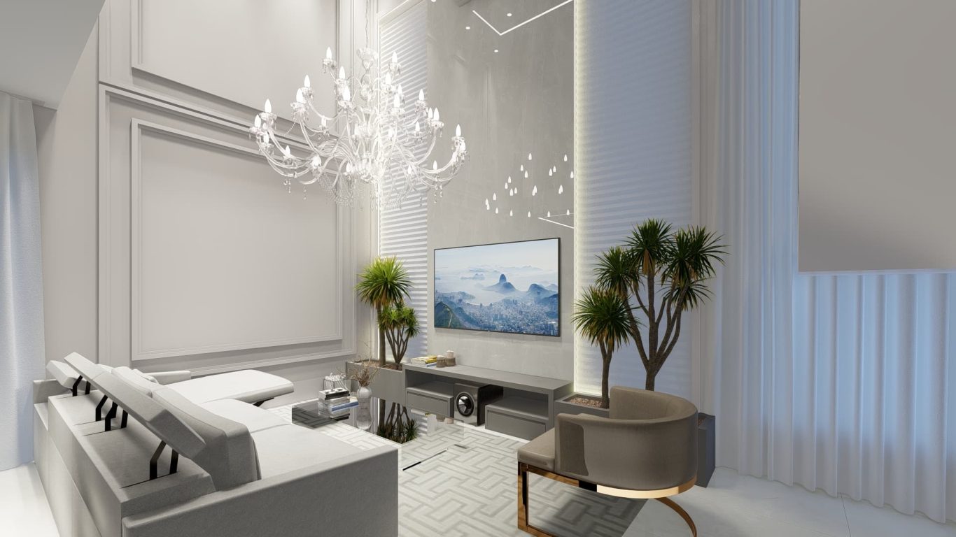 Sala com Boiseries e Lustre de Cristal