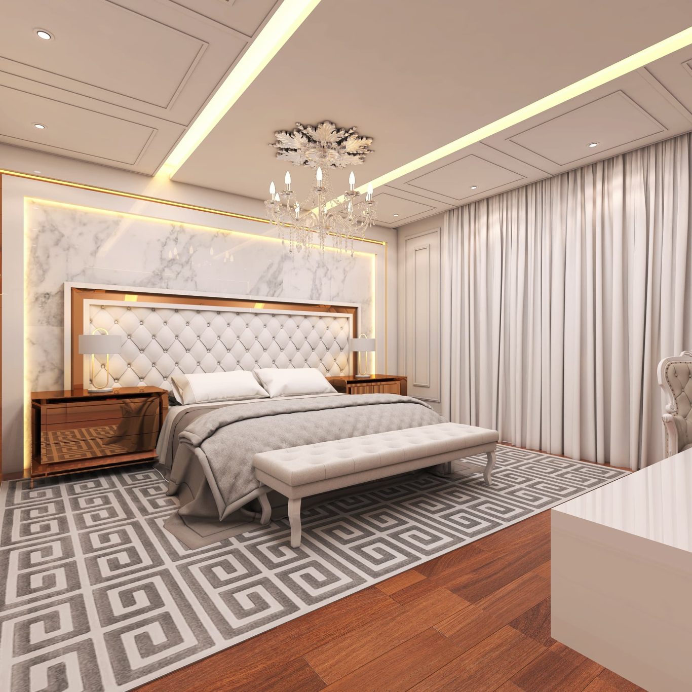 Suíte Neoclássica com Decoração em Cores Neutras