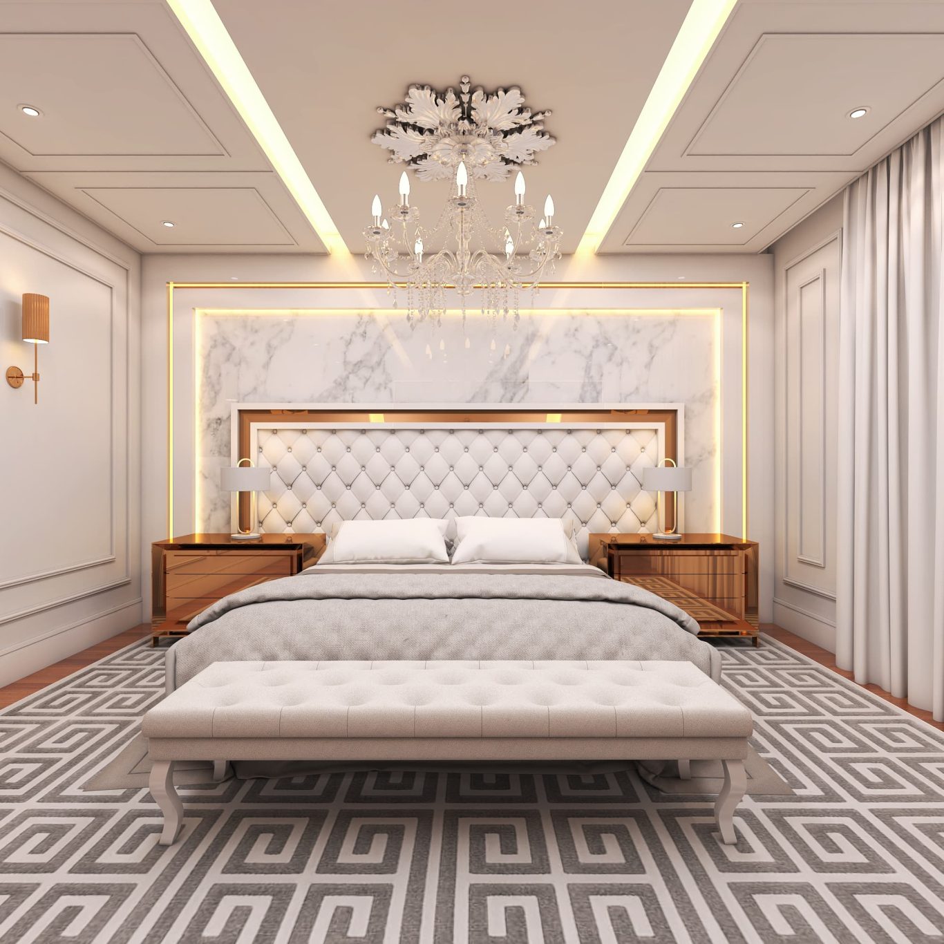 Suíte Neoclássica com Decoração em Cores Neutras