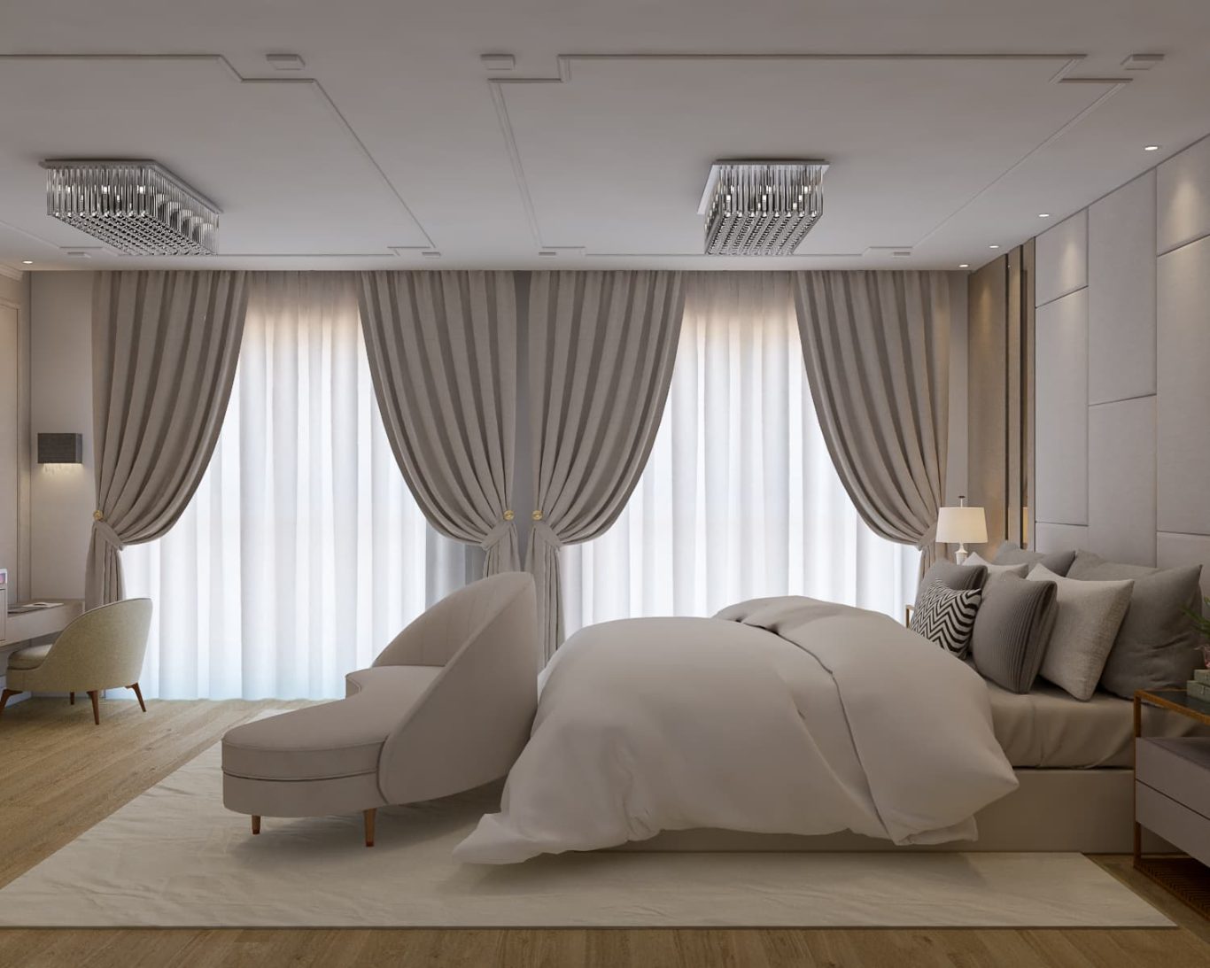 Suíte Refinada em Estilo Neoclássico com Detalhes Clássicos