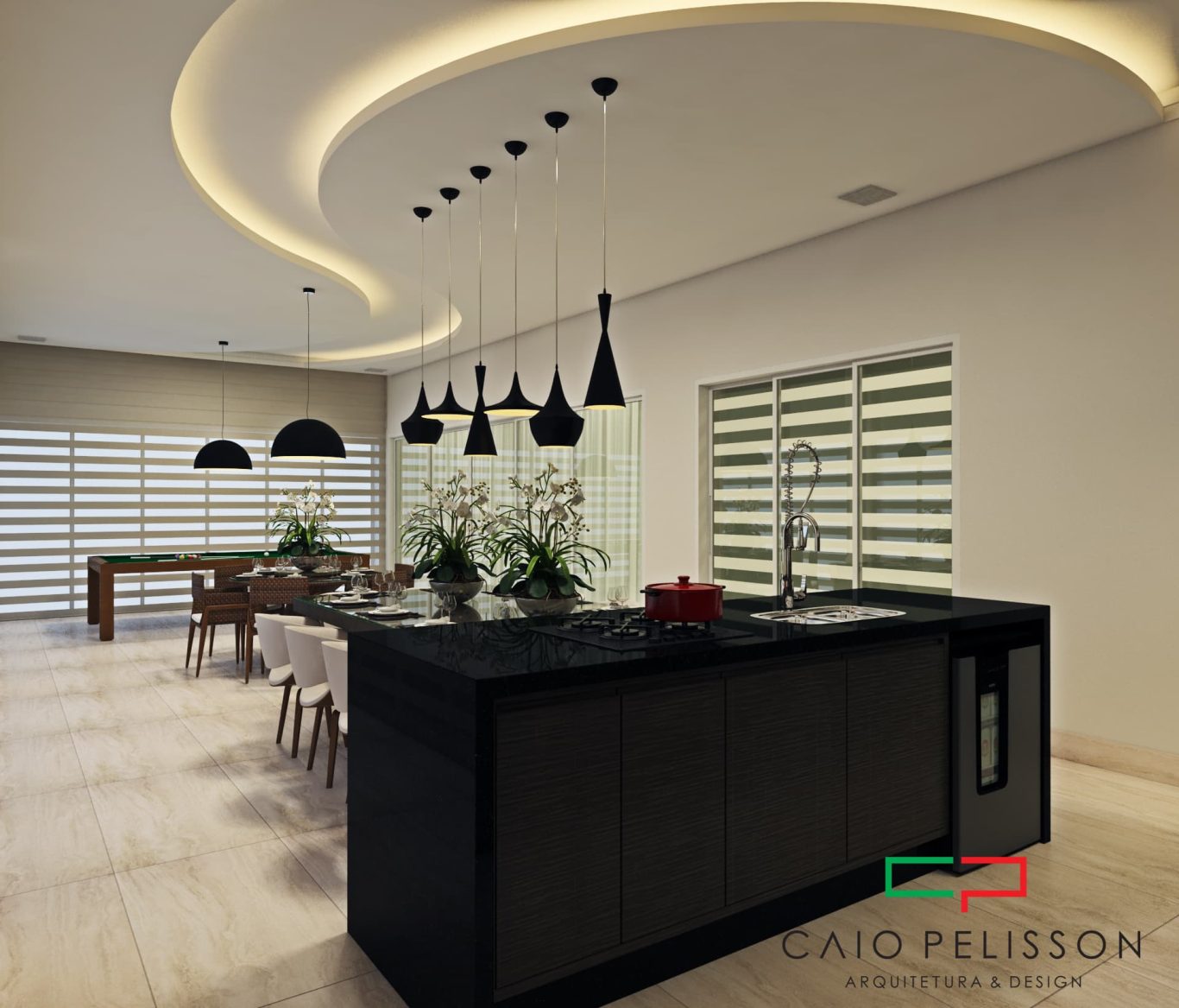 Área Gourmet com Estilo Clássico e Bancada de Granito Escuro