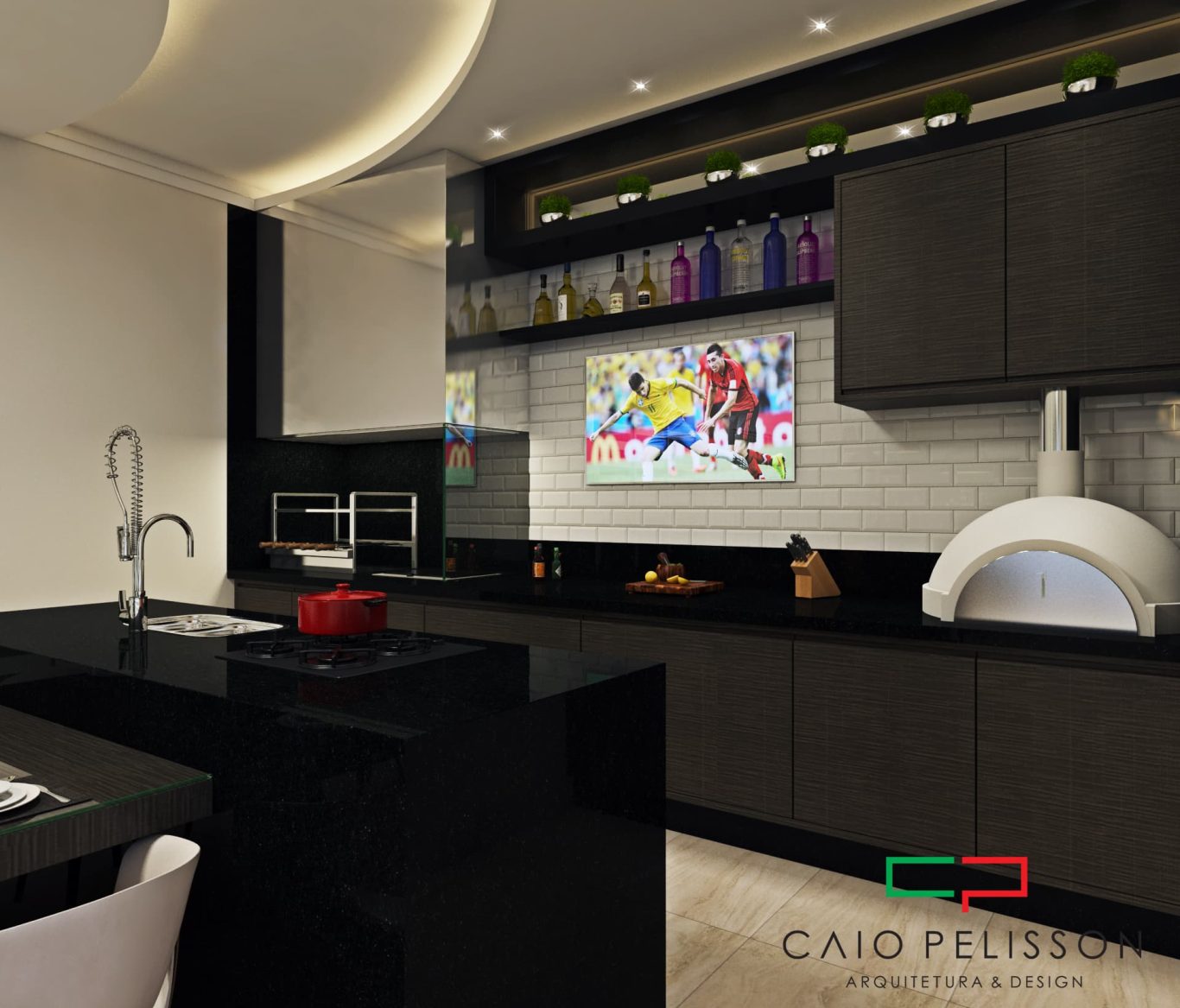 Área Gourmet com Estilo Clássico e Bancada de Granito Escuro