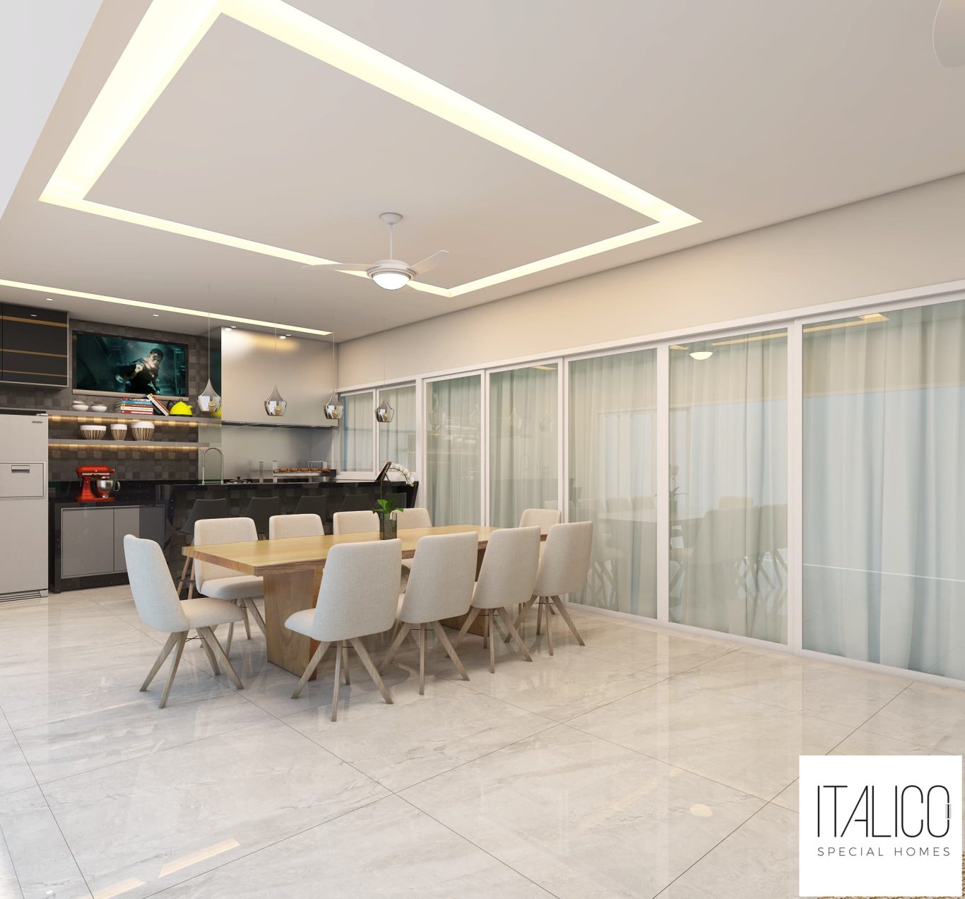 Área Gourmet Estilo Neoclássica com Luminárias Pendentes