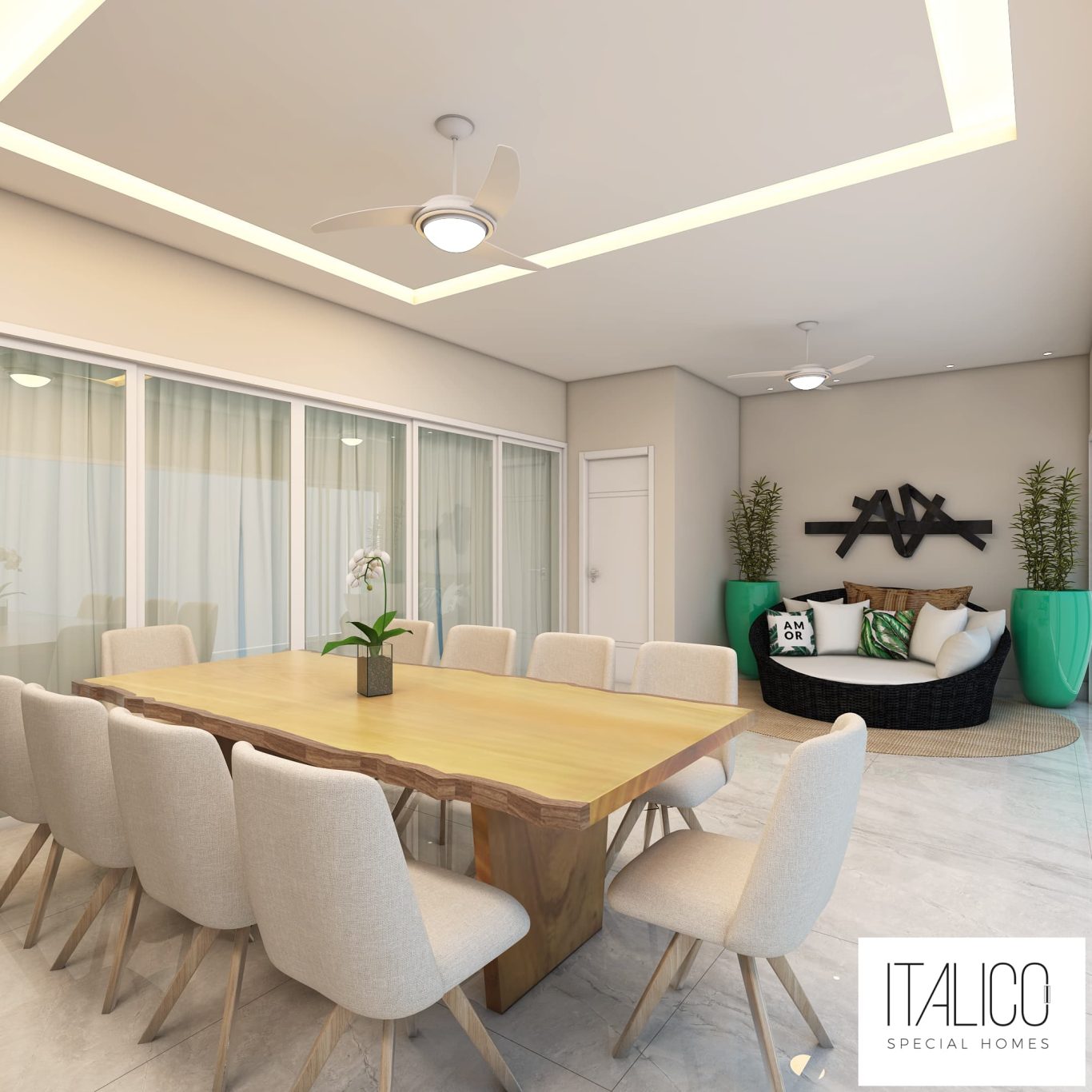 Área Gourmet Estilo Neoclássica com Luminárias Pendentes