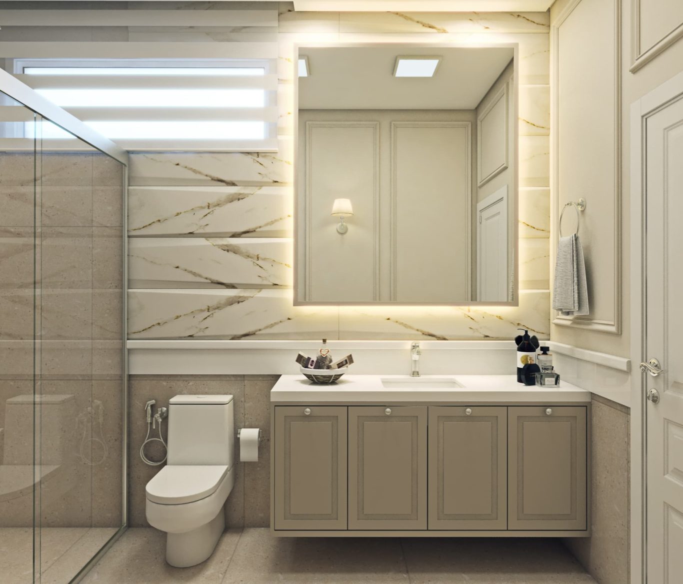 Banheiro Estilo Neoclássico Claro com Boiseries