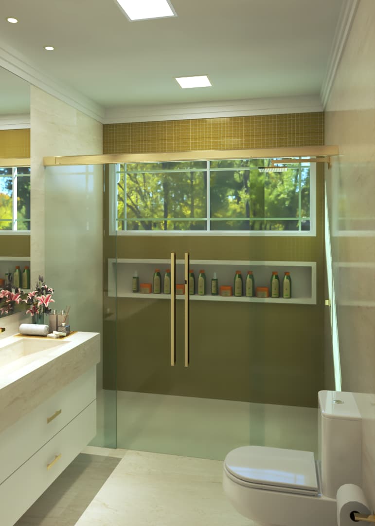 Banheiro Estilo Neoclássico com Metais Dourados